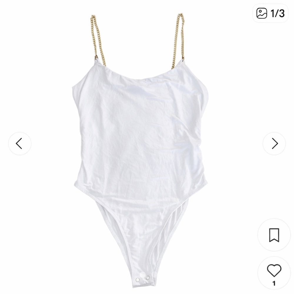 Forever 21 Chic Light Blue Bodysuit with Gold Chain Straps